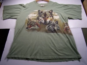 PREOWNED SINGLE STITCH AMERICANA WOLVES SCENE WRAP AROUND XL T SHIRT W/LITE WEAR - Picture 1 of 8