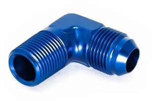 Gewindeadapter 1/2" NPT zu Dash 10 90° / -10 AN / JIC 10 Blau 7/8 - 14UNF - Picture 1 of 3