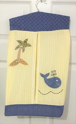 Apilador colgante de pañales Laura Ashley madre e hijo amarillo azul ballena palmera raro Foto 1 de 4