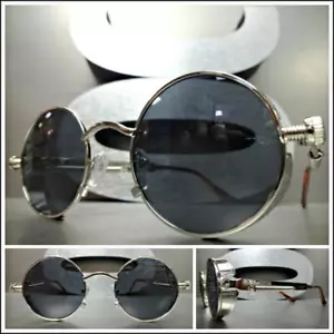 GAFAS DE SOL RETRO STEAMPUNK Estilo RETRO Marco Redondo Plateado Pequeño Lente Oscuro - Imagen 1 de 7
