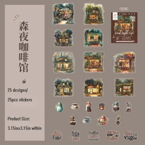25Pcs Coffee Cafe Themed PET Stickers Scrapbooking Collage Journal Card Crafts - Picture 1 of 20