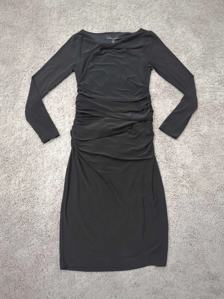 Vestido ajustado White House Black Market para mujer pequeño negro jersey fruncido midi Foto 1 de 4