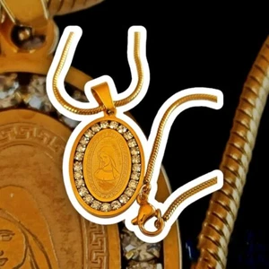 Virgin Mary necklace gold color Holy Mother Medallion Stainless Steel Chain Gift - Picture 1 of 4