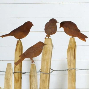 4er Gartendeko Vogel Dekofigur Rost Roststecker Vögel Gartenstecker Garten Deko - Bild 1 von 5
