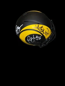 KURT WARNER MARSHALL FAULK ISAAC BRUCE Signed Los Angeles RAMS Mini Helmet BAS 3 - Picture 1 of 2