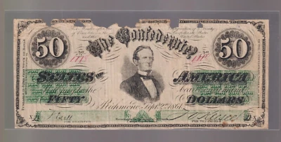 Rare T-16 CONTEMPORARY COUNTERFEIT 1861 Confederate $50 note - Image 1 of 2