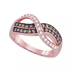 10k Rose Gold Round Brown Color Enhanced Diamond Crossover Band Ring 1/2 - Picture 1 of 1