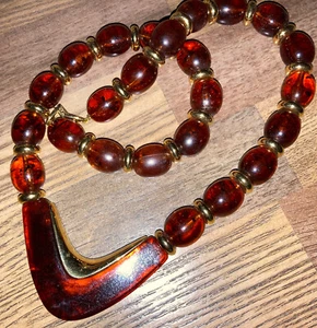 Napier Lucite braun gesprenkelte Perlen Gold Statement Halskette EUC Schildkrötenschale Vintage - Bild 1 von 8