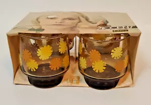 VTG Accent by Libbey 1970s Retro Brown/Amber Daisy 9oz Rock Juice Glasses #374 - Picture 1 of 13