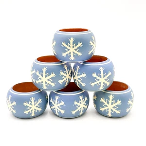 Juego de 6 servilleteros de madera copo de nieve vacaciones de Navidad azul blanco - Imagen 1 de 5