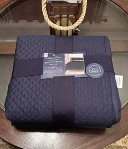 Brooks Brothers 100% Cotton Full-Queen Coverlet Quilt Set 3 Pc Navy Blue New - Picture 1 of 6