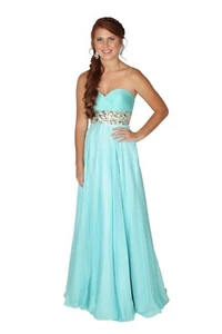New Alyce Paris 35579 B'Dazzle Aqua Chiffon Prom Dress Size 2 - Picture 1 of 5