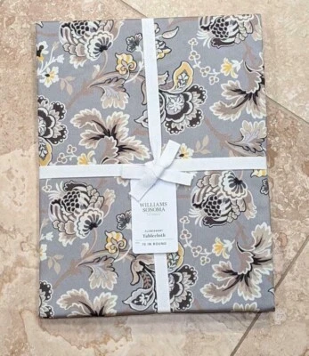 WILLIAMS-SONOMA WILLIAM SONOMA ~ FLORISSANT TABLECLOTH ~ 70” ROUND ~ MULTICOLOR ~ GRAY