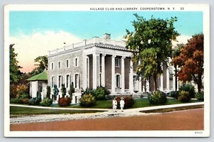 Cooperstown New York~Village Club & Library~Little Girls on Corner~1934 Postcard - Picture 1 of 2