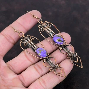Copper Natural Copper Charoite Sister Artisan Drop Wire Wrapped Earrings Jewelry - Picture 1 of 6