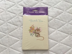 8 Vintage Tender Thoughts thank you notecards mouse with flowers New - Picture 1 of 2