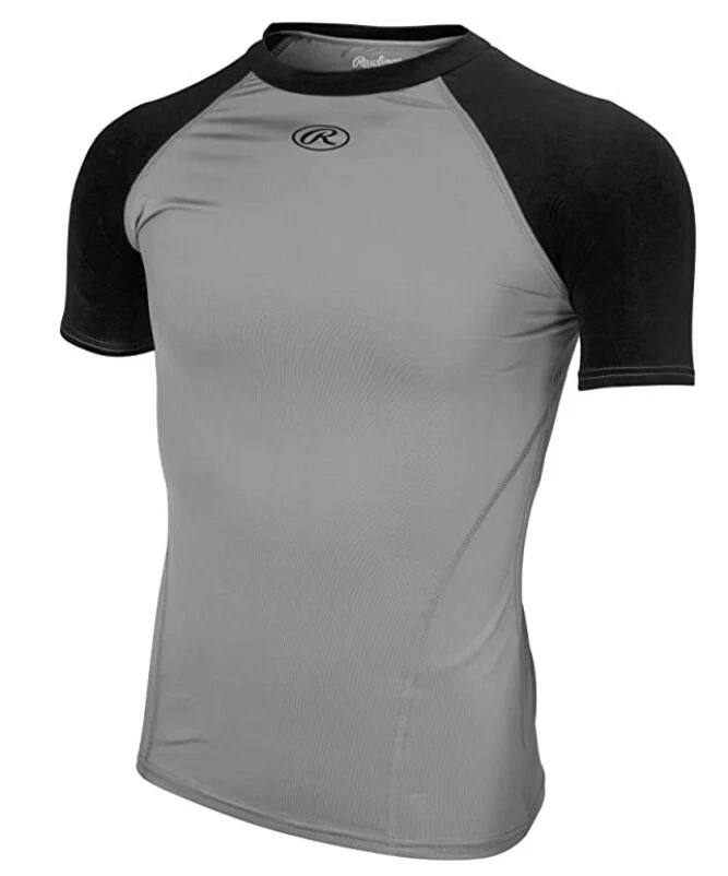 Baseball Rawlings Youth Compression Tee YL - BLACK/GREY Boys Tshirt - Image 1 of 1
