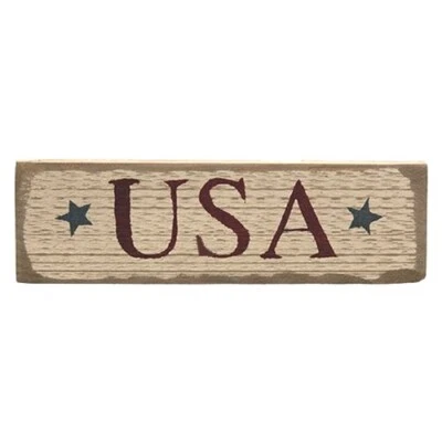 Primitive Patriotic Distressed Barnwood USA Sign with Stars 12"L x 3.5"H - Image 1 of 2