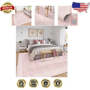 Luxurious 9' x 12' Minimalist Pink Area Rug - Non-Slip Soft Carpet for Bedrooms - Picture 1 of 10