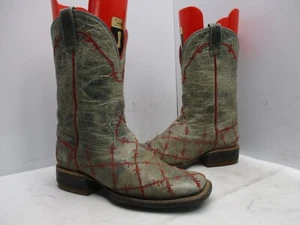 Hondo grau Leder Barb Draht eckige Zehenpartie Cowboystiefel Jugend Größe 2 - Bild 1 von 10