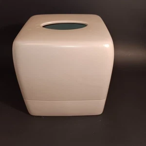 Vintage Tan/Cream Stoneware Tissue Box Cover Smooth Satin Matte Finish Any Room - Picture 1 of 6