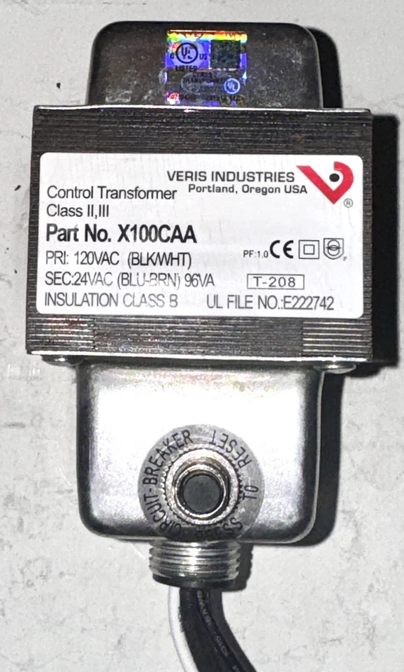 Transformador de control VERIS INDUSTRIES X100CAA con pie clase II III 120VAC sin usar Foto 1 de 1