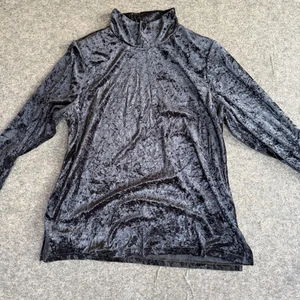 Camisa vintage azul de terciopelo aplastado Y2K para mujer 1X cuello alto negro falso manga larga - Imagen 1 de 6