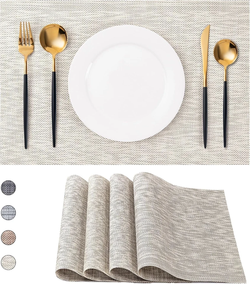 4PCS Washable Vinyl Placemats Heat Resistant Non-Slip Table Mats for Dining Beig - Image 1 of 4