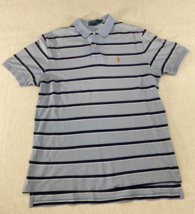 Polo Ralph Lauren polo uomo L blu a righe manica corta ricamata spacco - Foto 1 di 10