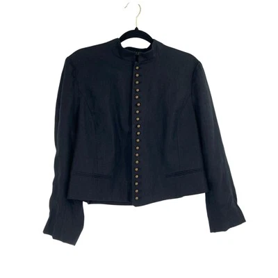 VTG Lauren Ralph Lauren Linen Jacket Black Regency Brass Buttons Stand Collar 14 - Image 1 of 4