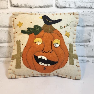 Fall Decorative Pillow Felt Applique Pumpkin 8x8" - Picture 1 of 6
