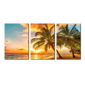 3 Panels Sea Landscape Modern Wall Art Ocean Sunset Canvas Prints Sea Beach P... - Picture 1 of 8