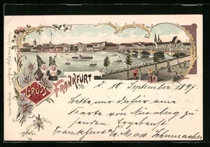 Lithographie Frankfurt a. O., Teilansicht mit Brücke 1897 - Picture 1 of 2