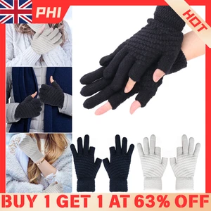 Winter Fingerless Gloves Open Finger Black Soft Warm Knitted Glove Unisex Morr - Picture 1 of 13