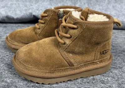 Kids UGG Neumel Suede Sheepskin Lined Lace Up Zip Winter Boots Shoes Toddler 10 - Image 1 of 4
