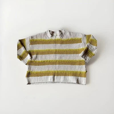 Suéter a Rayas Caballete Pequeño Manga Larga Suelto Tejido Imitación Piel Foto 1 de 4