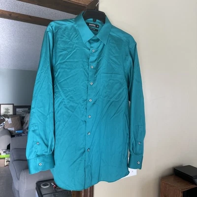 Murano Men's Green Button Down Liquid Cotton Long Sleeve Shirt Size 16/34 Foto 1 de 4