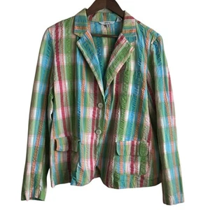 Chaqueta Izod Mujer XL Pastel Cuadros Seersucker Preppy Costera Playa Cassuc Blazer - Imagen 1 de 14