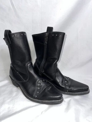Womans 10 Harley Davidson Leather Western Cowboy Boots Studded Black Pointed Toe - Image 1 of 4