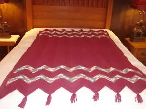 Mauve and Blue Hand Made Handcrafted Crochet Afghan Throw Blanket - Picture 1 of 5