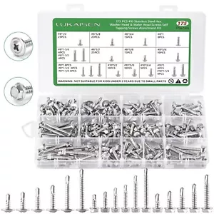 175PCS Self Drilling Screws Assortment Kit Stainless Steel Self Tapping Sheet - Picture 1 of 7