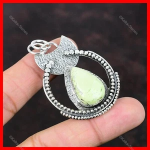 Valentines Sale Lemon Chrysoprase Gemstone 925 Sterling Silver Pendant Jewelry - Picture 1 of 6
