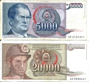 bn 53 Jugoslavia - 2 BANCONOTE da  5000 e 20000 dinari dinara - BB - Imagen 1 de 2