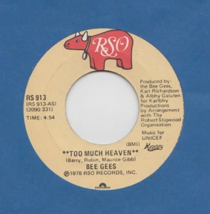 45 RPM- 7'' - BEE GEES - TOO MUCH HEAVEN / REST YOUR LOVE ON ME - Picture 1 of 2
