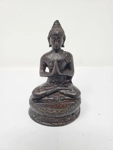 Indonesian/Balinese Handcrafted Wrought Iron Medium Praying Buddha Statue Brown - Picture 1 of 4