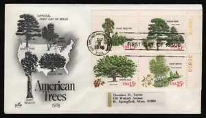#1767a 15c American Trees-Corner Block 4, Art Craft FDC ANY 5= - Picture 1 of 1