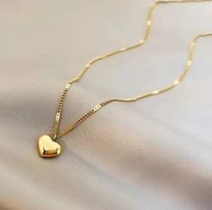 Woman Girl Silver Gold Plated Stainless Steel Heart Charm Love Chain Necklace AG - Picture 1 of 7