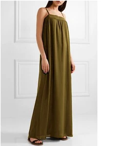 VINCE sz S Embroidered Silk Crepe Army Green Maxi Dress NWT - Picture 1 of 3