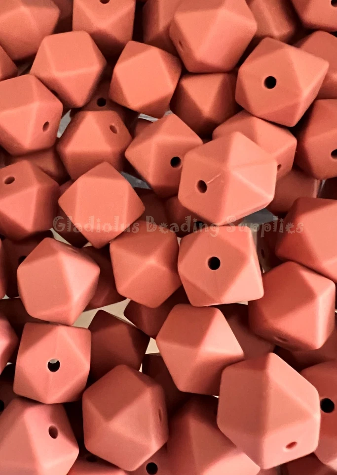 25 Qty 14mm Maroon Hexagon Silicone Beads, Loose Beads Foto 1 de 1
