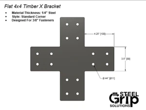Flache 4x4 Holz X Halterung - Schwerlast 1/4" dick, pulverbeschichtet - Standard Stil - Bild 1 von 1